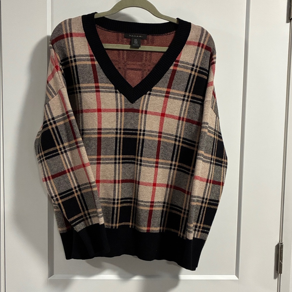 Tahari Women's V-Neck Plaid Sweater - 1X - Picture 2 of 8